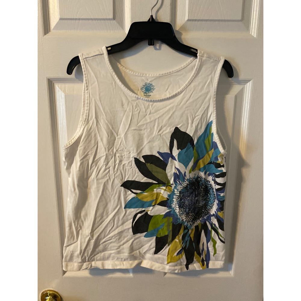 NorthStyle White Cotton Sunflower Graphic Tank Top Womens 1X Sleeveless Shirt